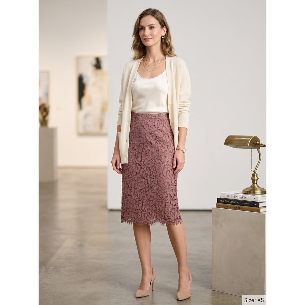 Floral Corded Lace Rachel Parcell Pink Midi Skirt Size XS Extra Small